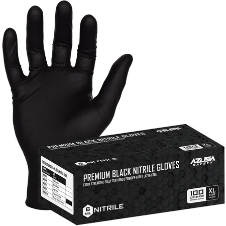 Azusa Safety Premium Nitrile Disposable Gloves, 6 mil, Powder-Free, Fully Textured, XL, 100 PK, Black ND6020